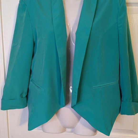 Poof Couture Spring Green Open Front Ladder Cut Out Back Blazer - size L - Picture 5 of 10